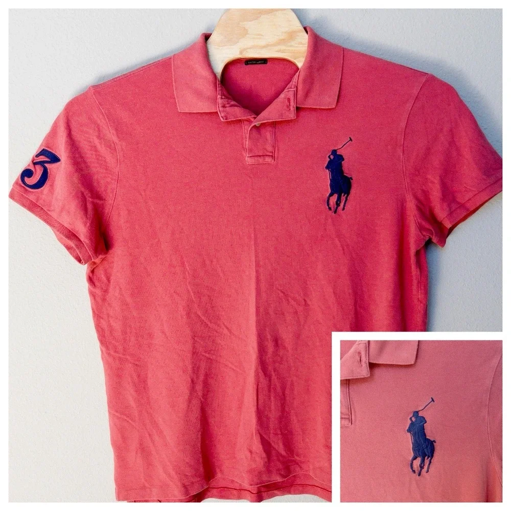 Polo Ralph Lauren Slim Fit Mens XL Pink Large Horse Logo